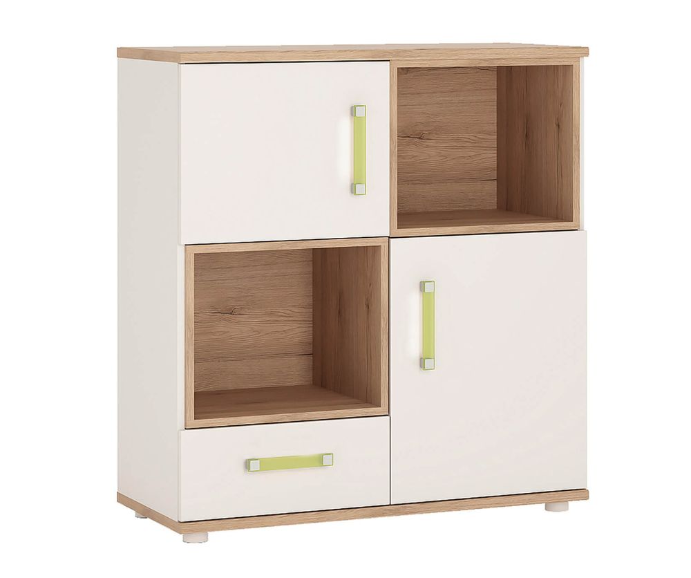 FTG 4Kids 2 Door 1 Drawer Cupboard with 2 Open Shelves with Lemon Handles