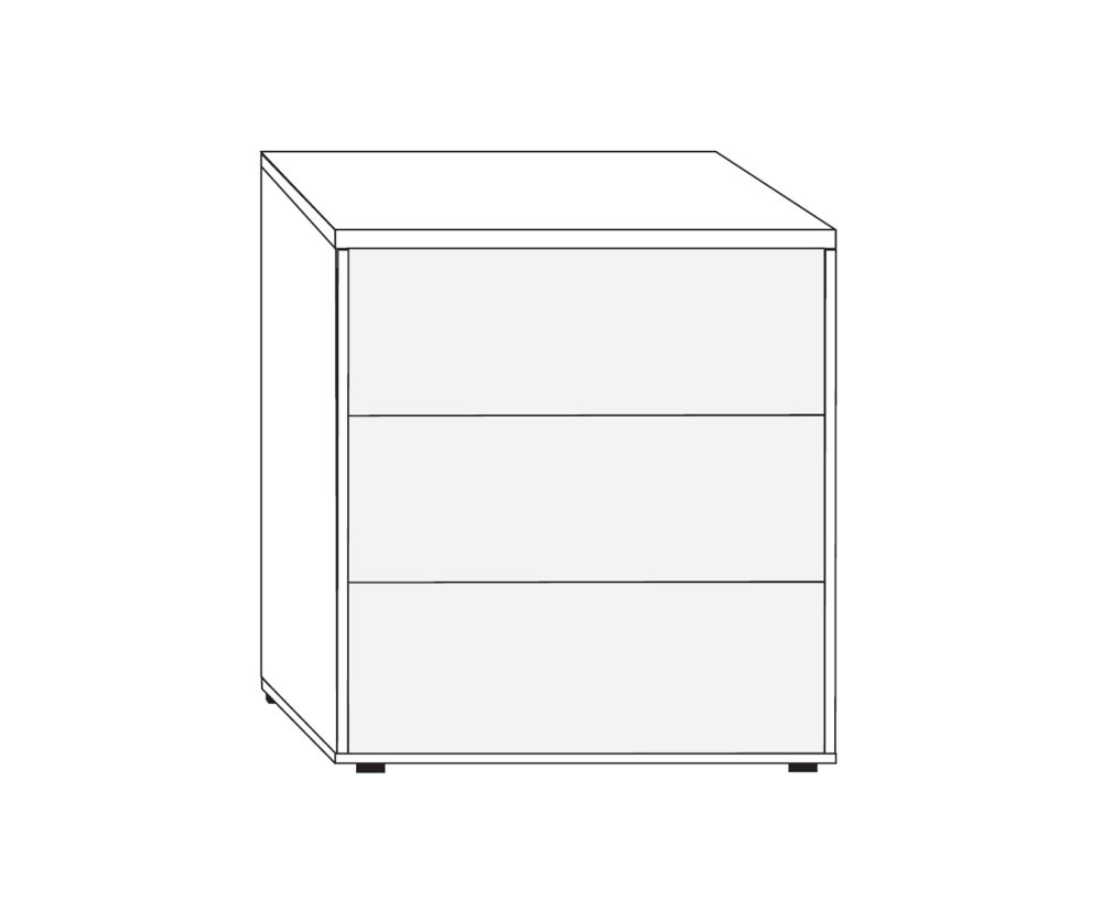 Wiemann Kansas Large 3 Drawer Bedside Cabinet with White Glass Drawer - H 53cm