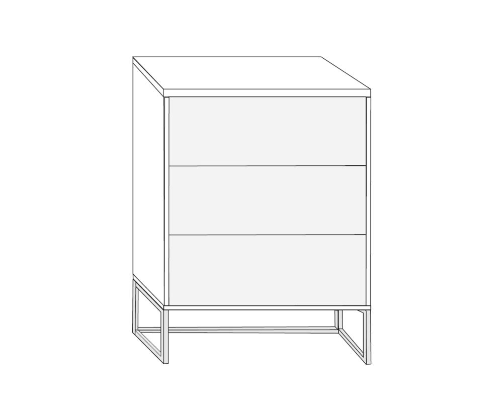 Wiemann Kansas Large 3 Drawer Bedside Cabinet with White Glass Drawer and Chrome Angled Feet - H 71cm