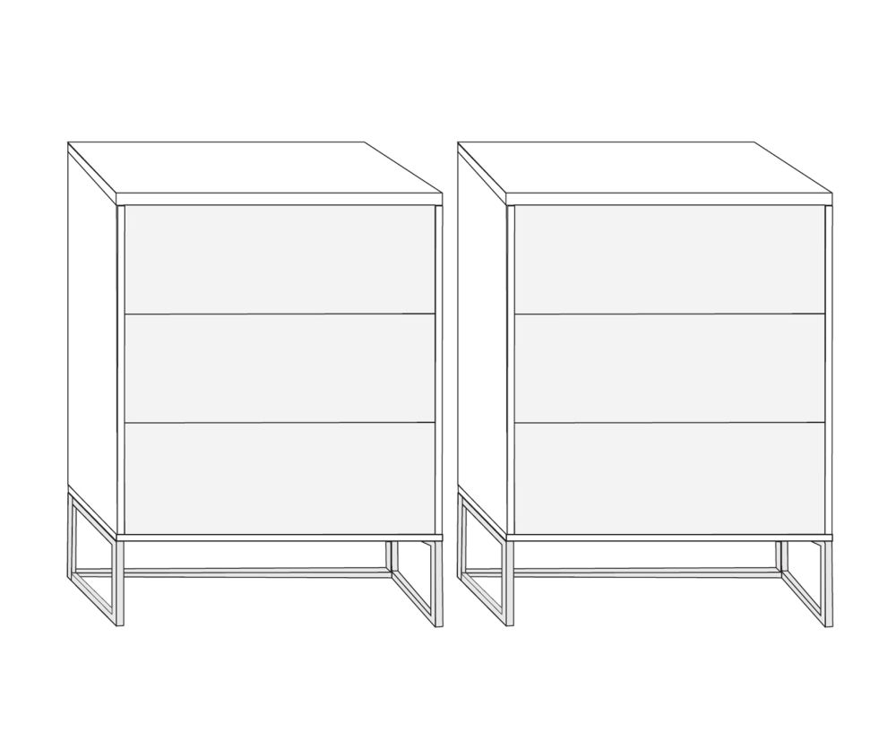 Wiemann Kansas Large 3 Drawer Bedside Cabinet with Chrome Angled Feet - H 71cm