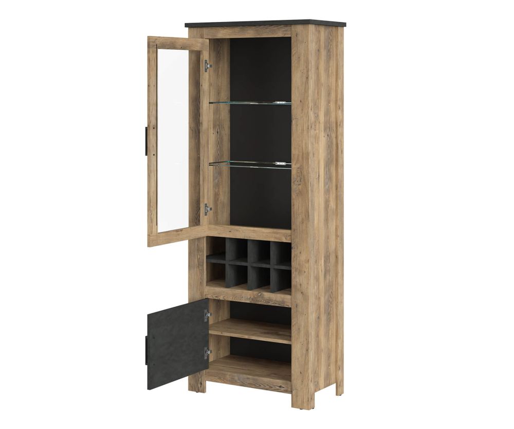 FTG Rapallo Chestnut and Matera Grey 2 Door Display Cabinet with Wine Rack