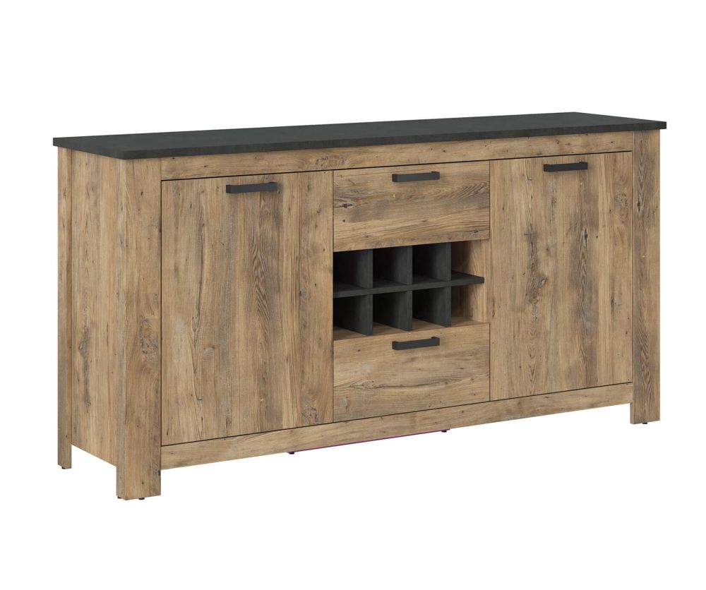FTG Rapallo Chestnut and Matera Grey 2 Door 2 Drawer Sideboard with Wine Rack