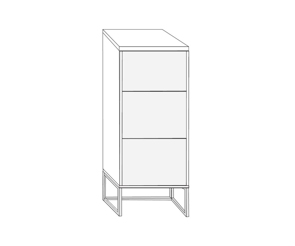 Wiemann Kansas 3 Drawer Bedside Cabinet with Champagne Glass Drawer and Chrome Angled Feet - H 81cm