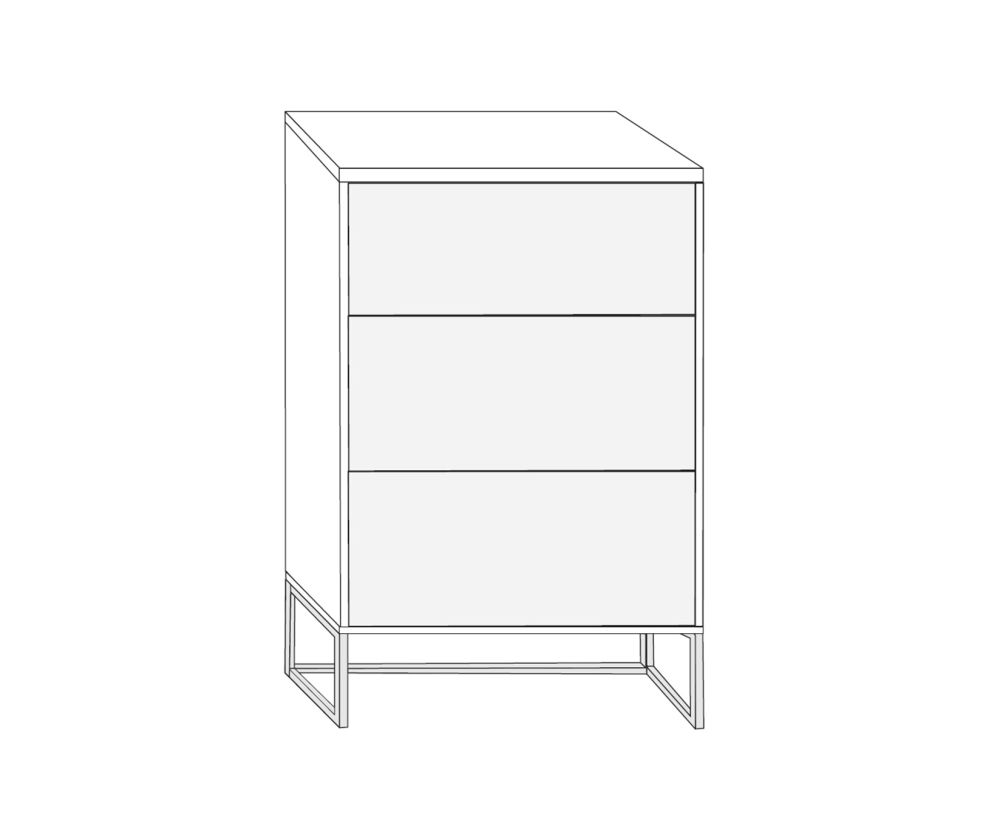 Wiemann Kansas Large 3 Drawer Bedside Cabinet with White Glass Drawer and Chrome Angled Feet - H 81cm