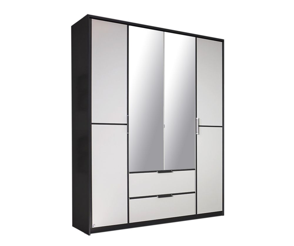 Rauch Essensa Metallic Grey with Alpine White 2 Door Wardrobe with Chrome Coloured Short Handle with Vertical and Horizontal Trims (W91cm)