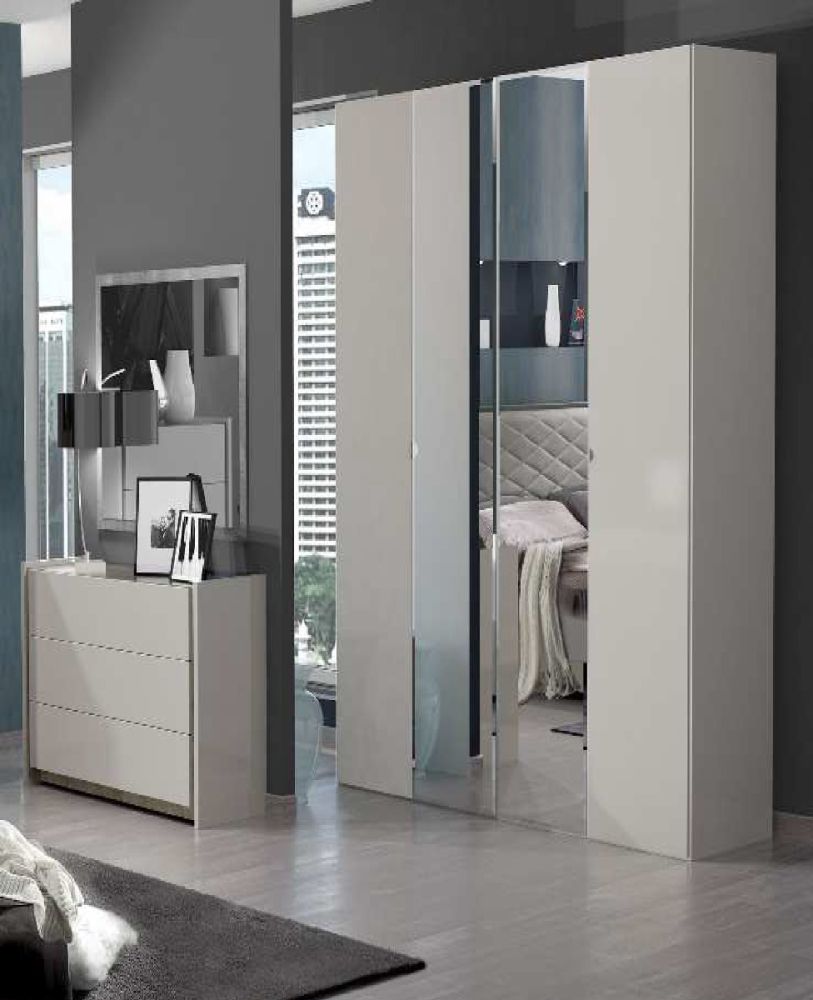Tuttomobili Valentina Grey Finish Italian Bedroom Set with 4 Door MIrror Wardrobe 
