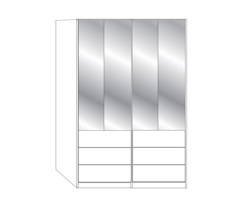 Wiemann Kansas 4 Mirror Door 6 Drawer Wardrobe with White Glass Front - W 150cm