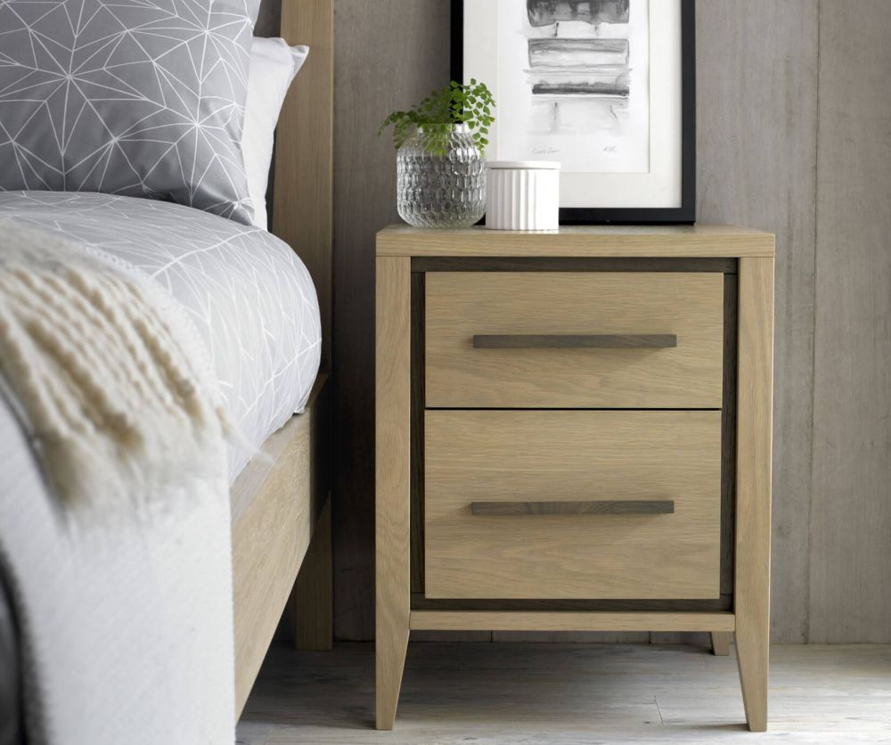 Bentley Designs Rimini Aged and Weathered Oak 2 Drawer Nightstand