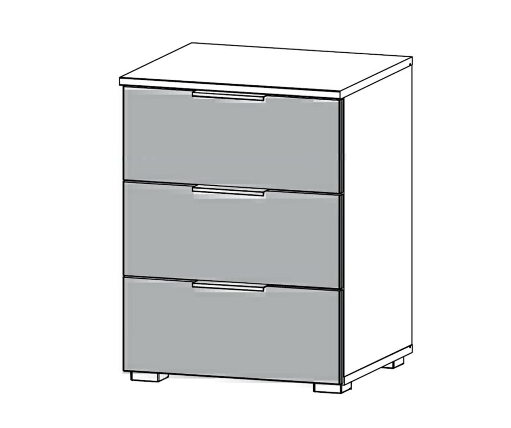 Rauch Bellezza Alpine White Carcase with White High Polish Front 3 Drawer Bedside Table with Silk Grey Application