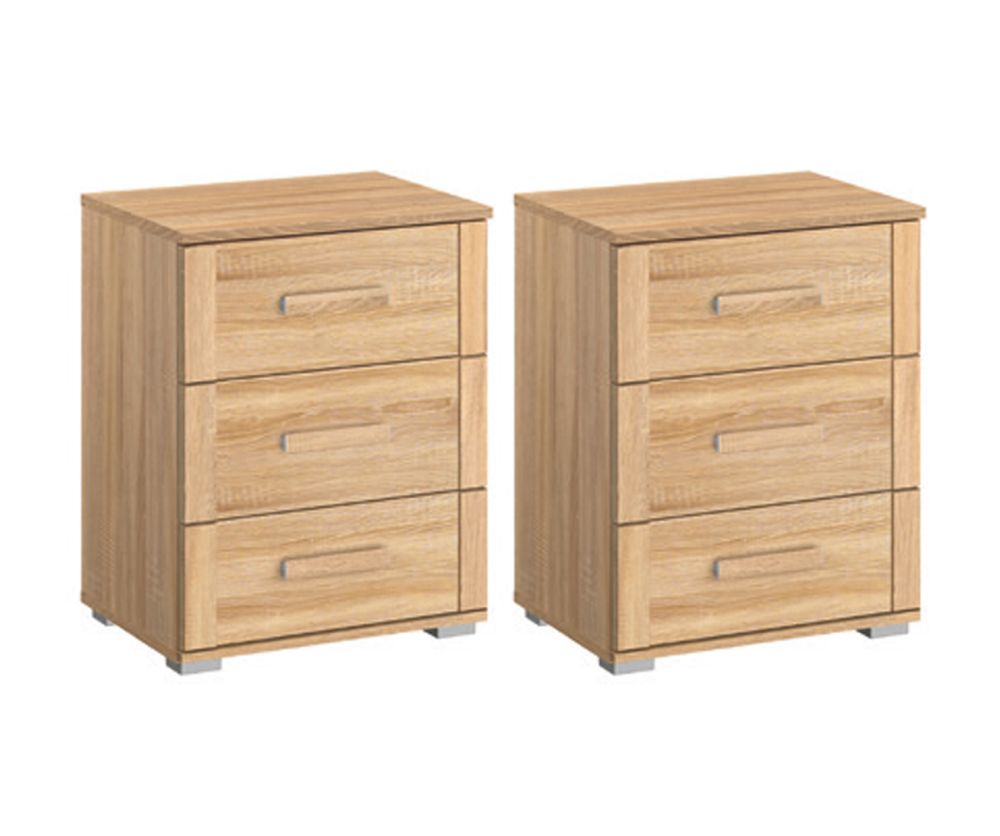 Rauch Rivera Sonoma Oak 3 Drawer Bedside Table in Pair