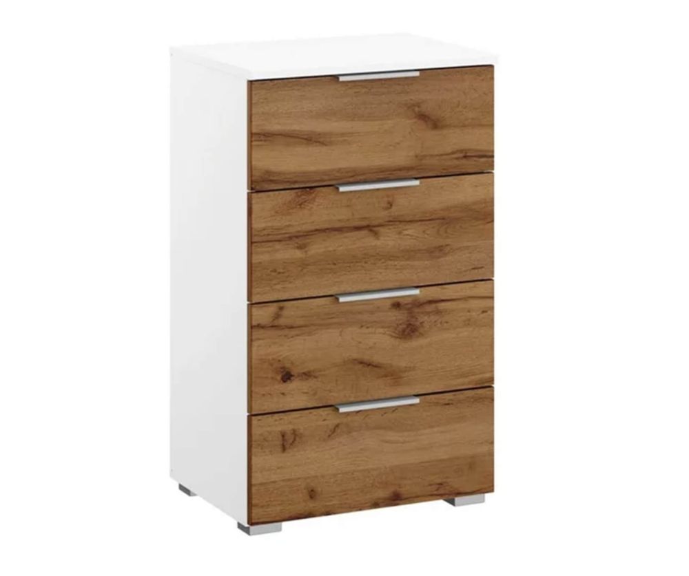 Rauch Bellezza Alpine White Carcase with White High Polish Front 4 Drawer Chest with Wotan Oak Application