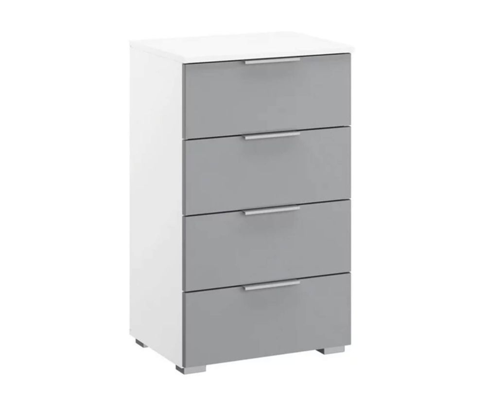 Rauch Bellezza Alpine White Carcase with White High Polish Front 4 Drawer Chest with Silk Grey Application