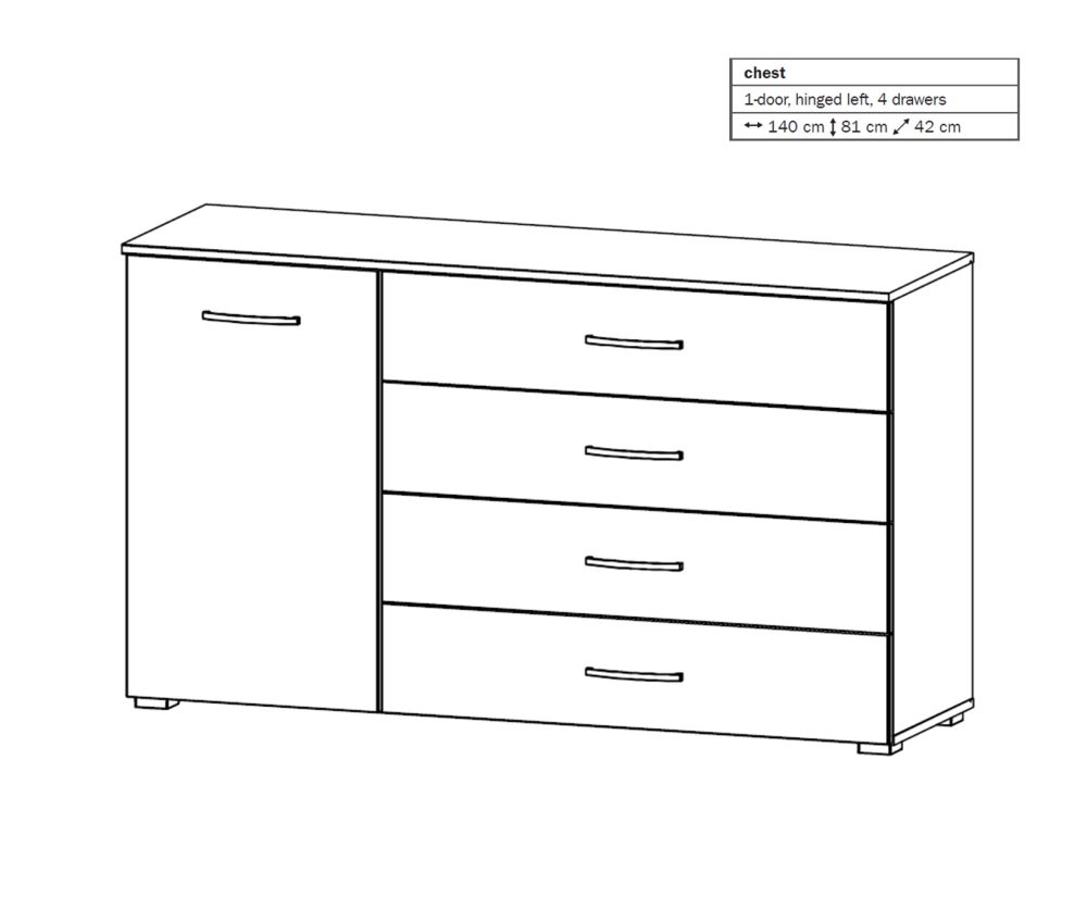 Rauch Aditio 1 Door 4 Drawer Chest with Glass White Front