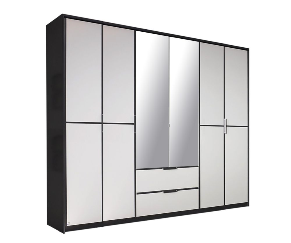 Rauch Essensa Metallic Grey with Alpine White 2 Door Wardrobe with Carcass Coloured Short Handle with Vertical and Horizontal Trims (W91cm)