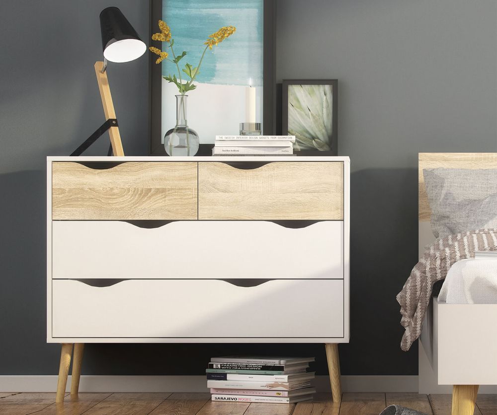 FTG Oslo White and Oak (2+2) 4 Drawer Chest