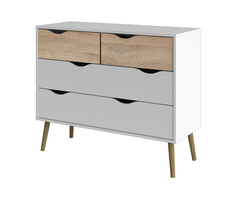 FTG Oslo White and Oak (2+2) 4 Drawer Chest