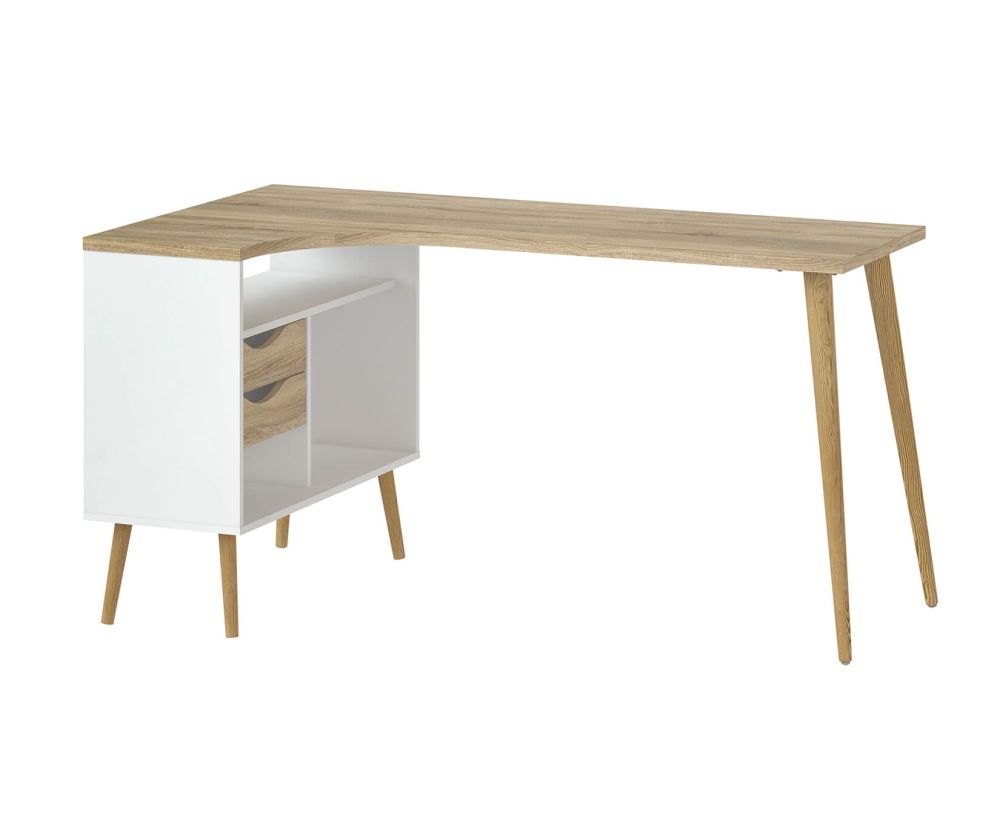 FTG Oslo White and Oak 2 Drawer Desk