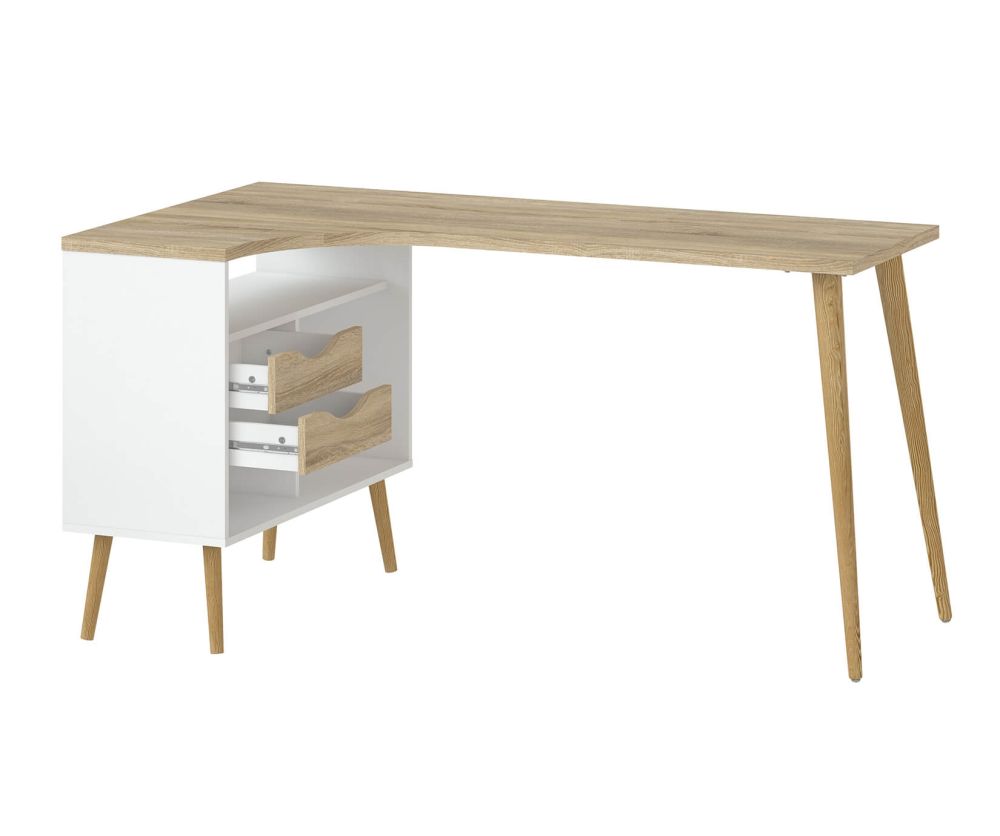 FTG Oslo White and Oak 2 Drawer Desk