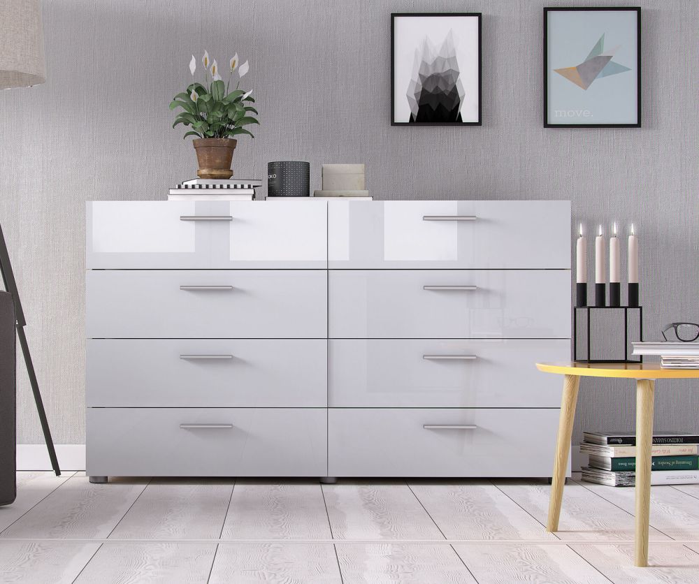 FTG Pepe Oak and White High Gloss 8 Drawer (4+4) Wide Chest