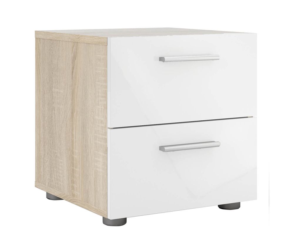 FTG Pepe Oak and White High Gloss 2 Drawer Bedside Table