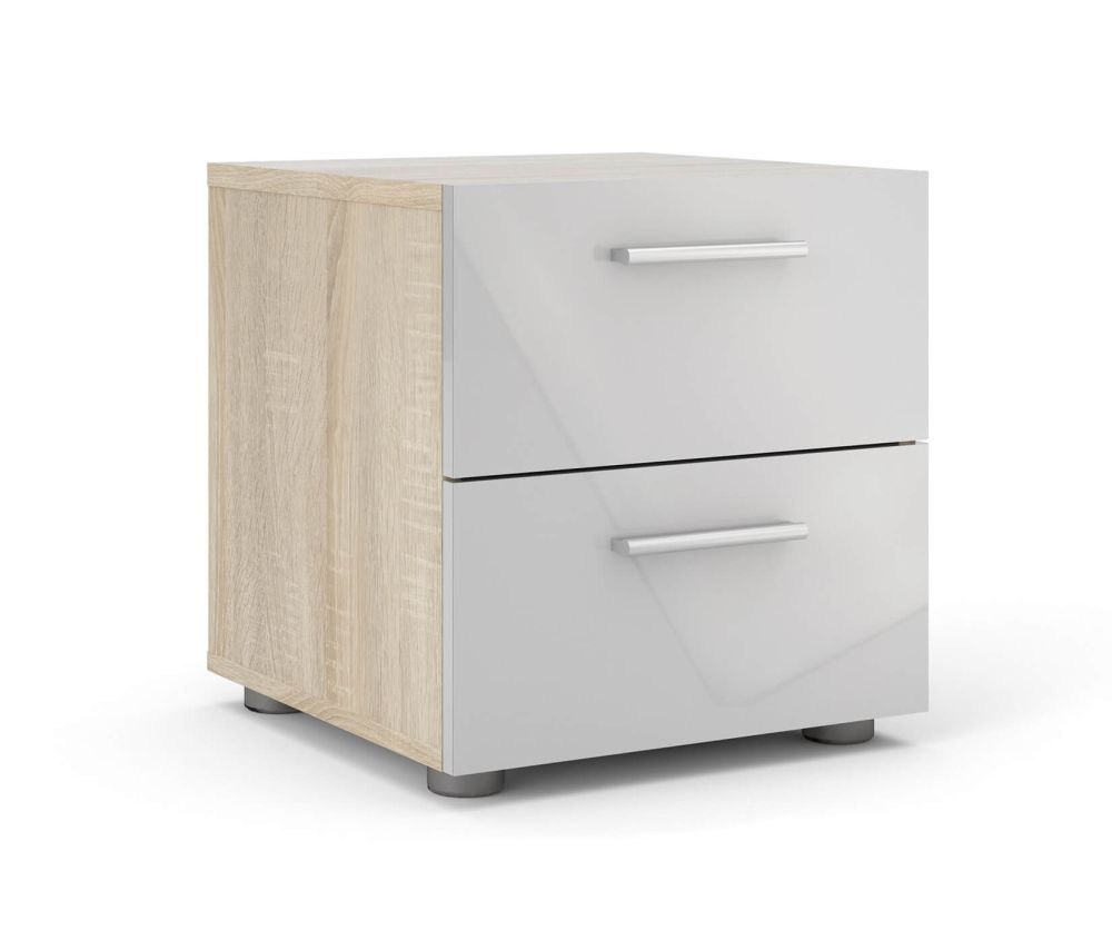 FTG Pepe Oak and White High Gloss 2 Drawer Bedside Table