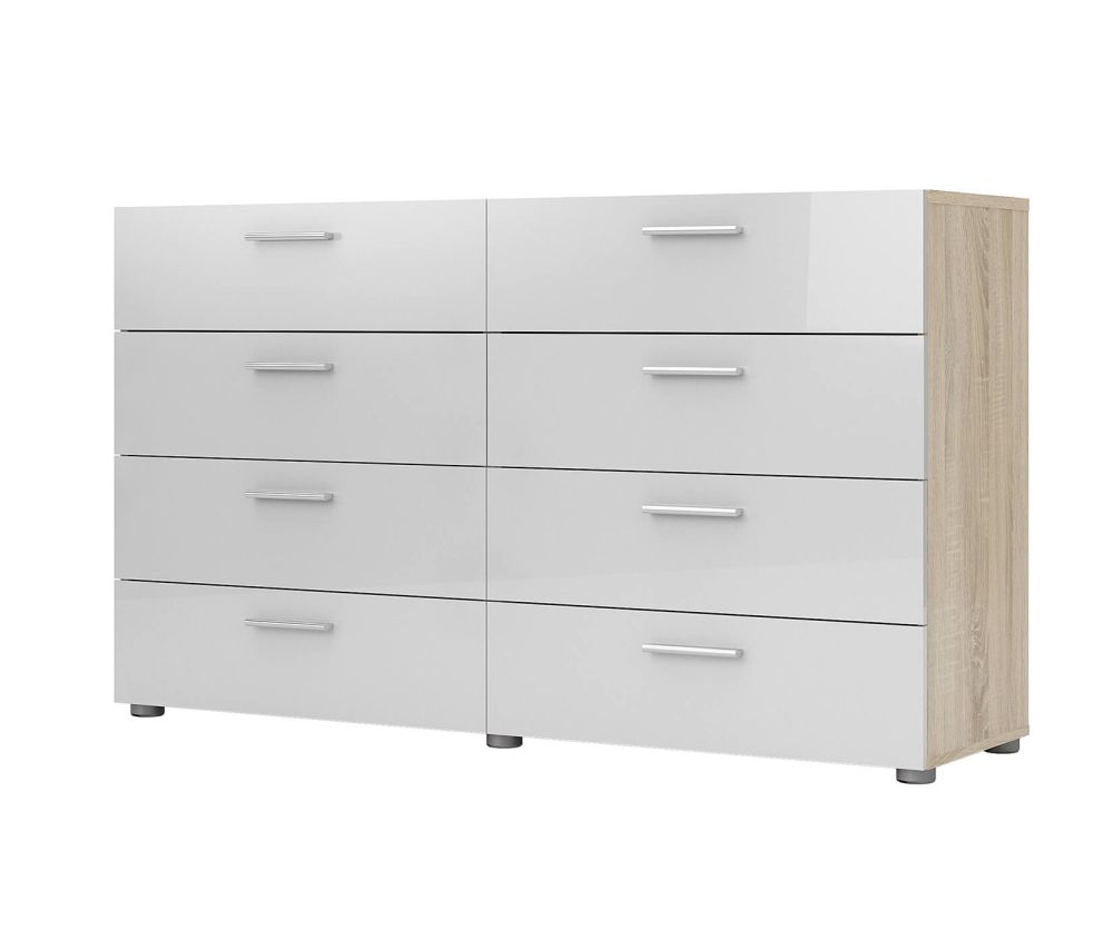 FTG Pepe Oak and White High Gloss 8 Drawer (4+4) Wide Chest