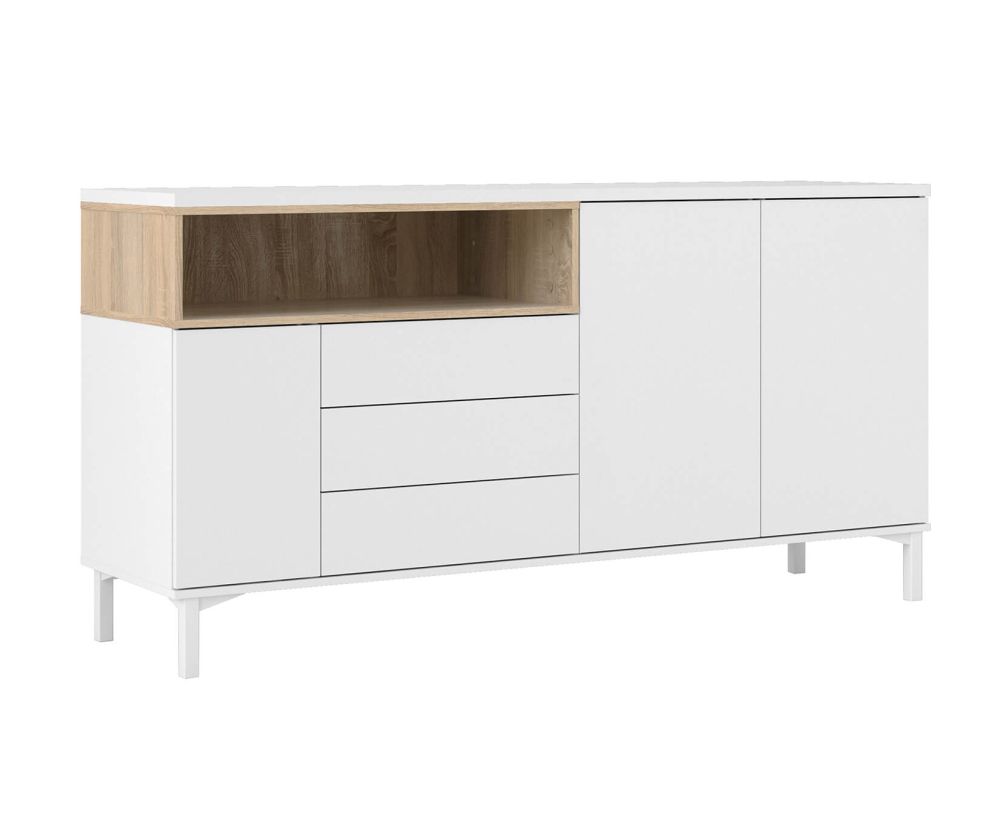 FTG Roomers White and Oak 3 Drawer 3 Door Sideboard
