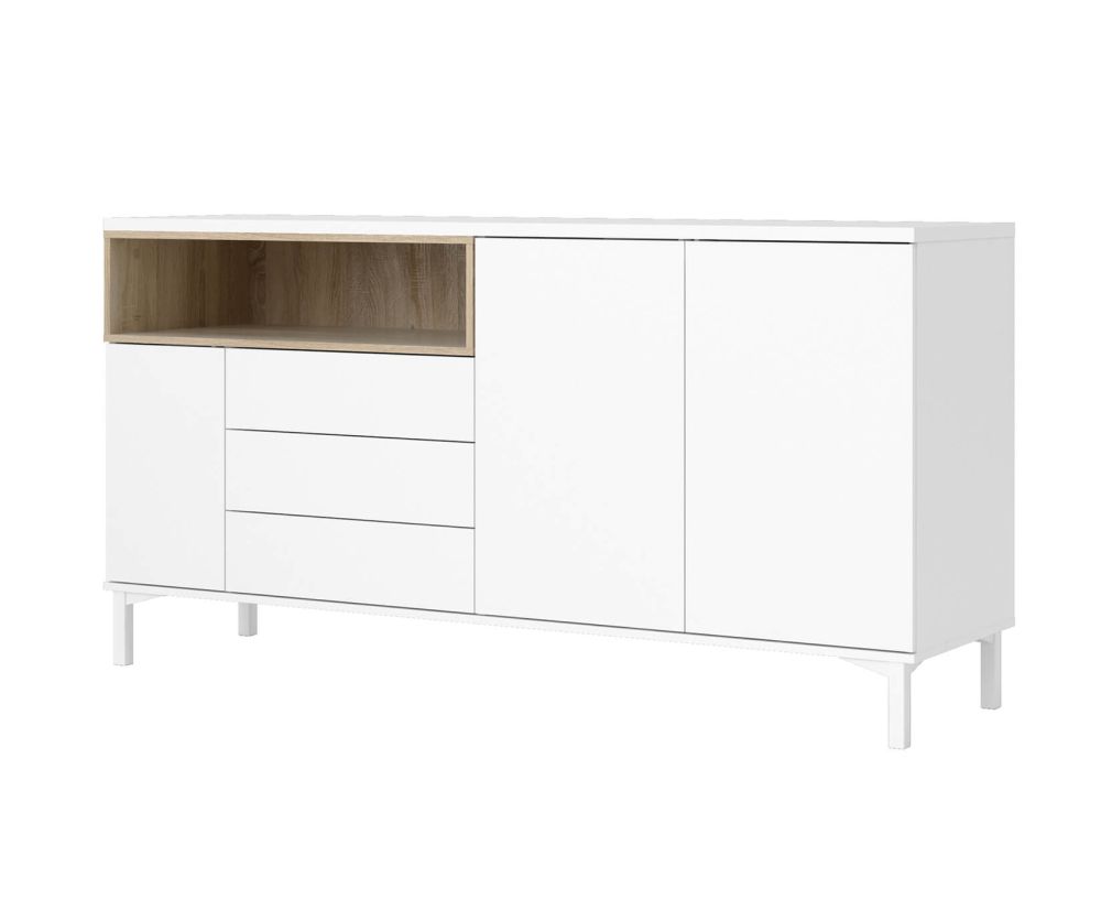 FTG Roomers White and Oak 3 Drawer 3 Door Sideboard