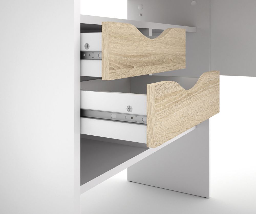 FTG Function Plus White and Oak 2 Drawers Corner Desk