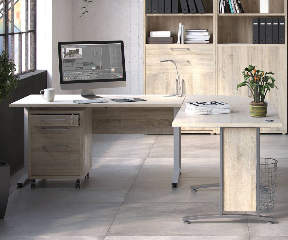 FTG Prima Oak 150cm Desk with Silver Grey Steel Legs