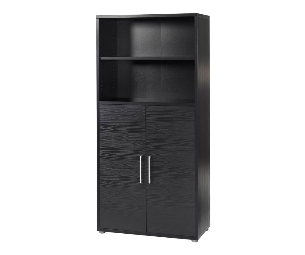 FTG Prima Black Woodgrain 2 Door Bookcase with 4 Shelves
