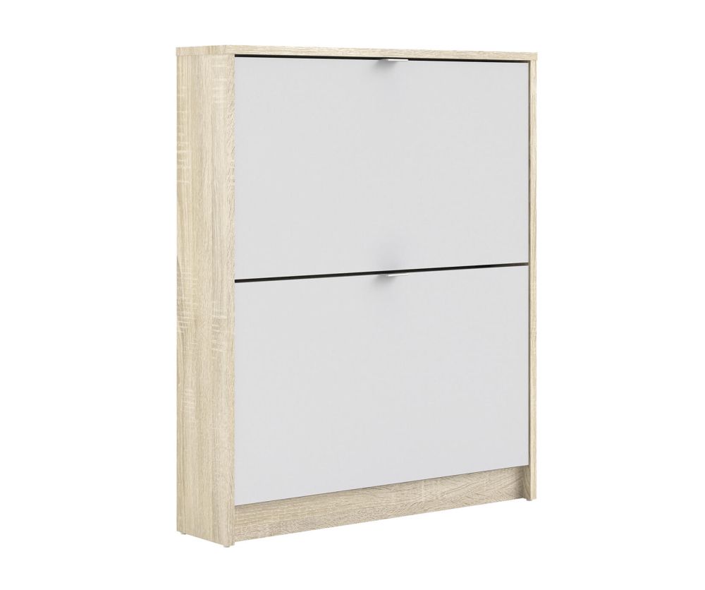 FTG Shoes White and Oak Shoe Cabinet W. 2 Tilting Door and 1 Layer