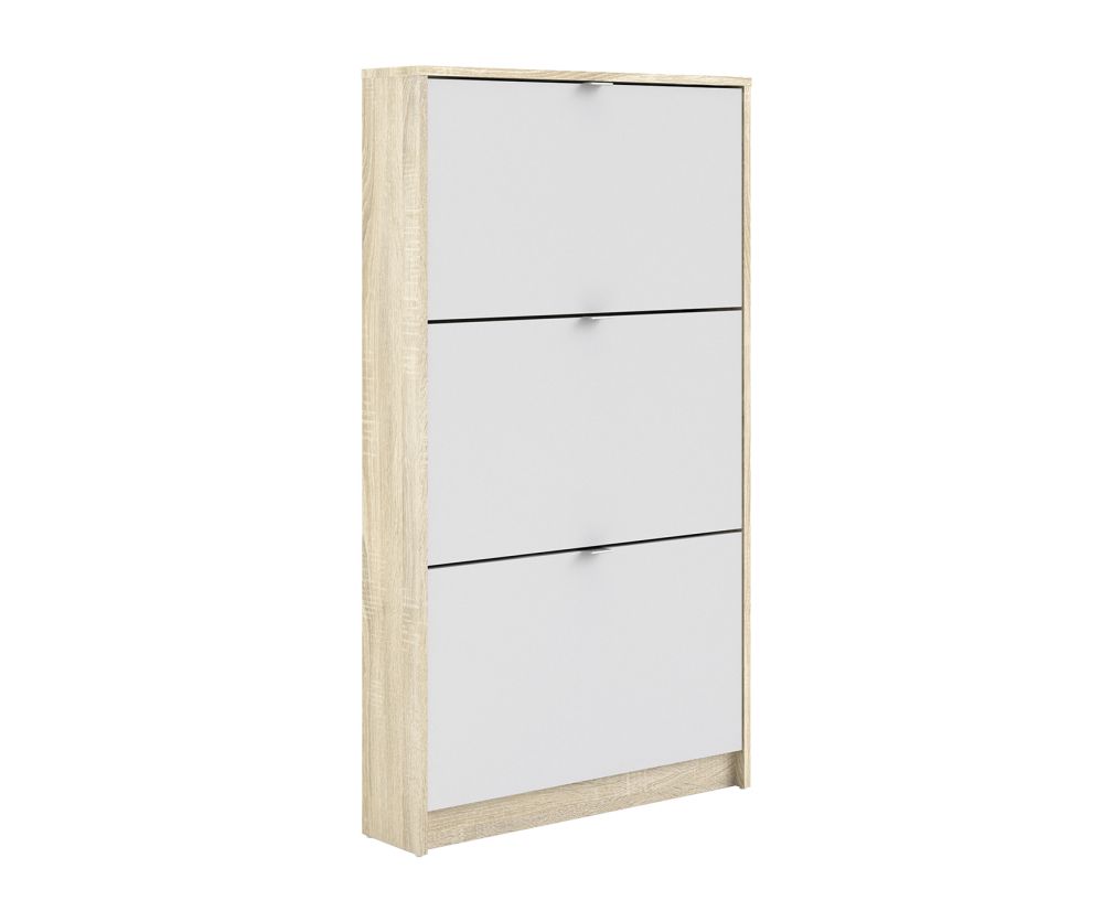 FTG Shoes White and Oak Shoe Cabinet W. 3 Tilting Door and 1 Layer