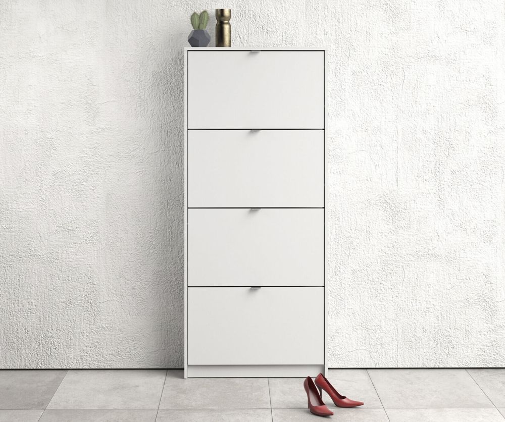 FTG Shoes White Shoe Cabinet W. 4 Tilting Door and 1 Layer