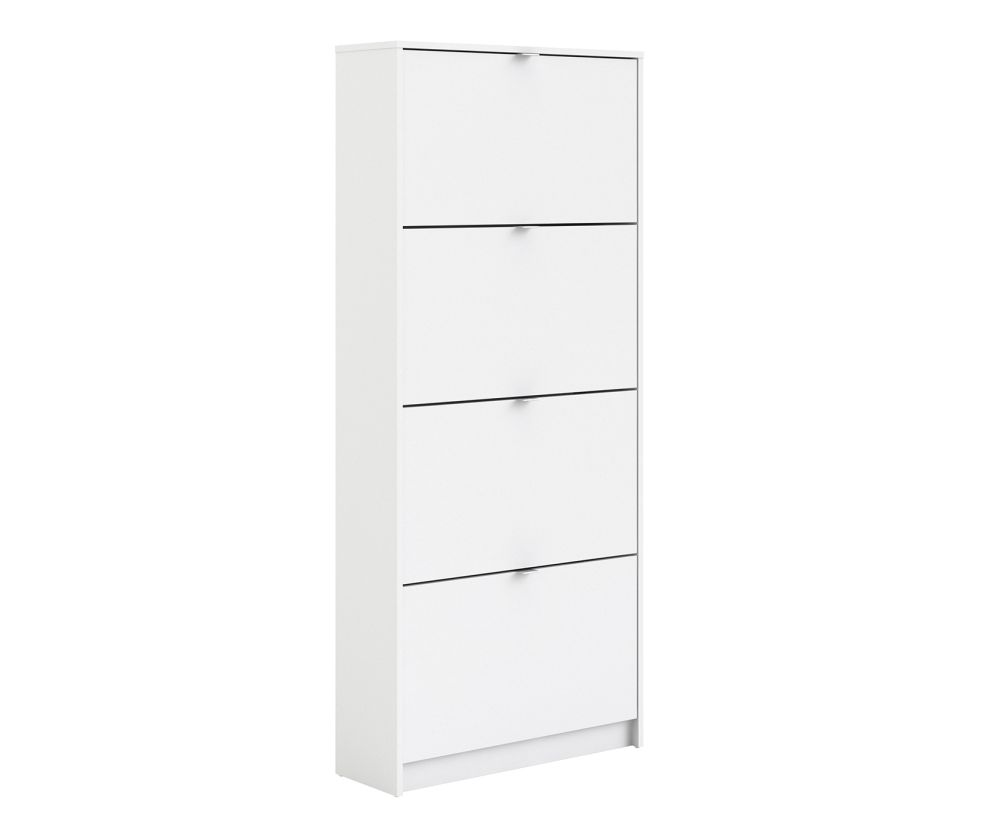 FTG Shoes White Shoe Cabinet W. 4 Tilting Door and 2 Layer