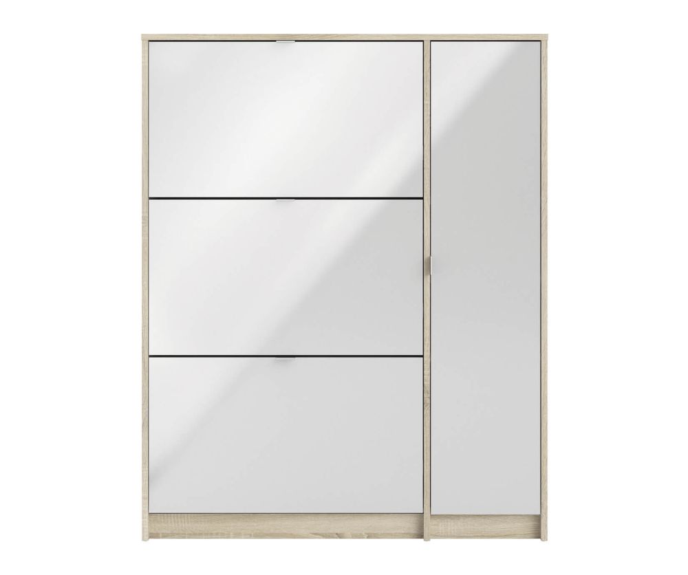FTG Shoes Oak and White High Gloss Shoe Cabinet W. 3 Tilting Door and 2 Layers + 1 Door