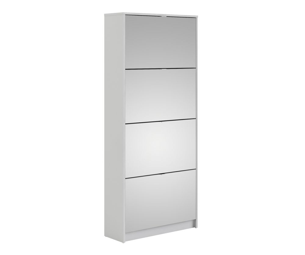 FTG Shoes White Shoe Cabinet W. 4 Mirror Tilting Door and 2 Layers