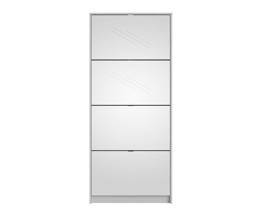 FTG Shoes White Shoe Cabinet W. 4 Mirror Tilting Door and 2 Layers