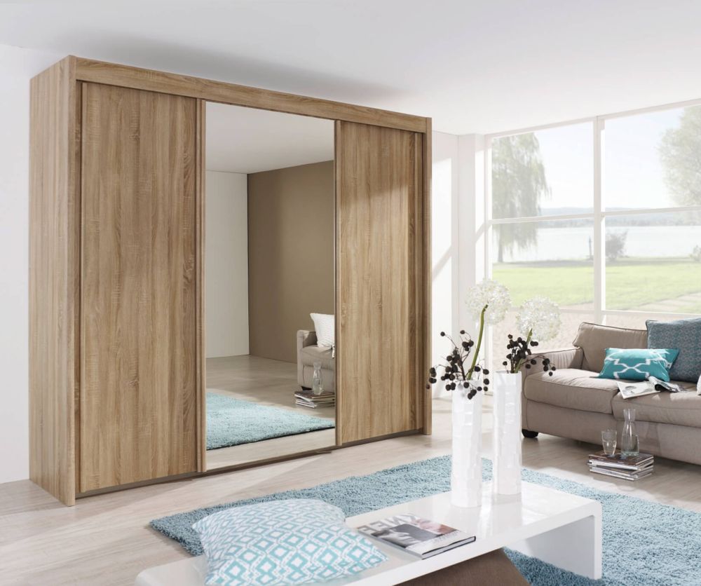 Rauch Imperial Sonoma Oak 3 Door Sliding Wardrobe with 1 Mirror (W225cm)