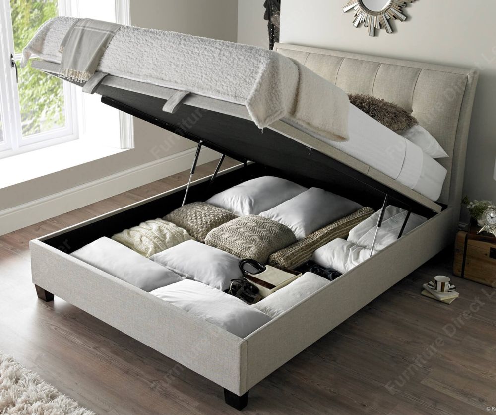 Kaydian Beds Accent Oatmeal Fabric Ottoman Bed Frame