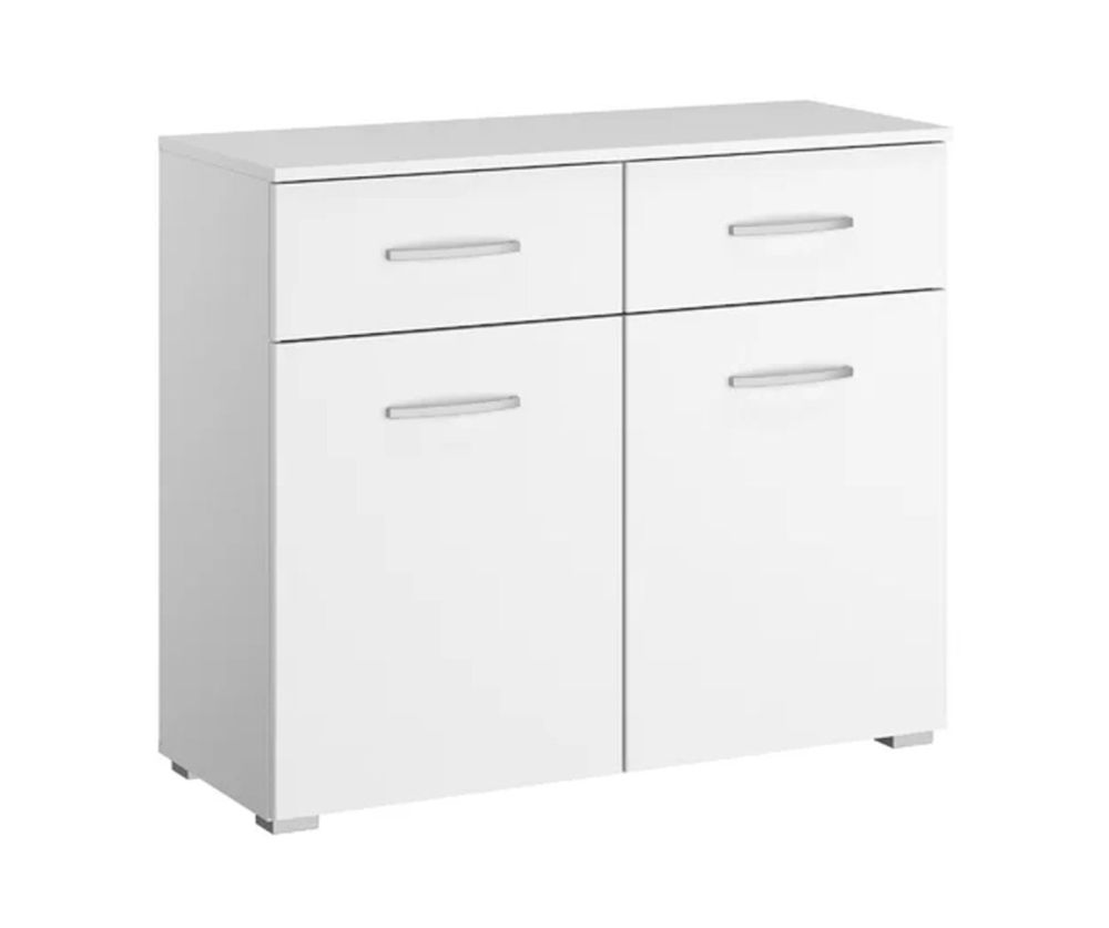 Rauch Aditio 2 Door 2 Drawer Chest with Glass Silk Grey Front - H 81cm