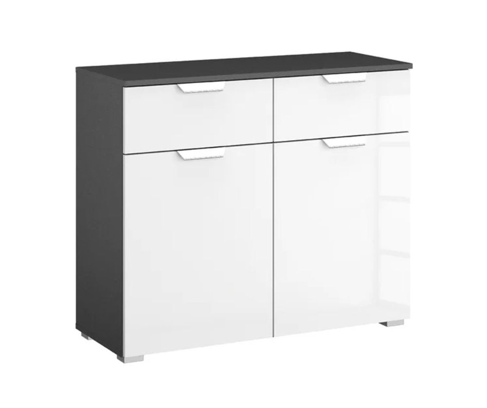 Rauch Aditio 2 Door 2 Drawer Chest with Glass Basalt Front - H 81cm
