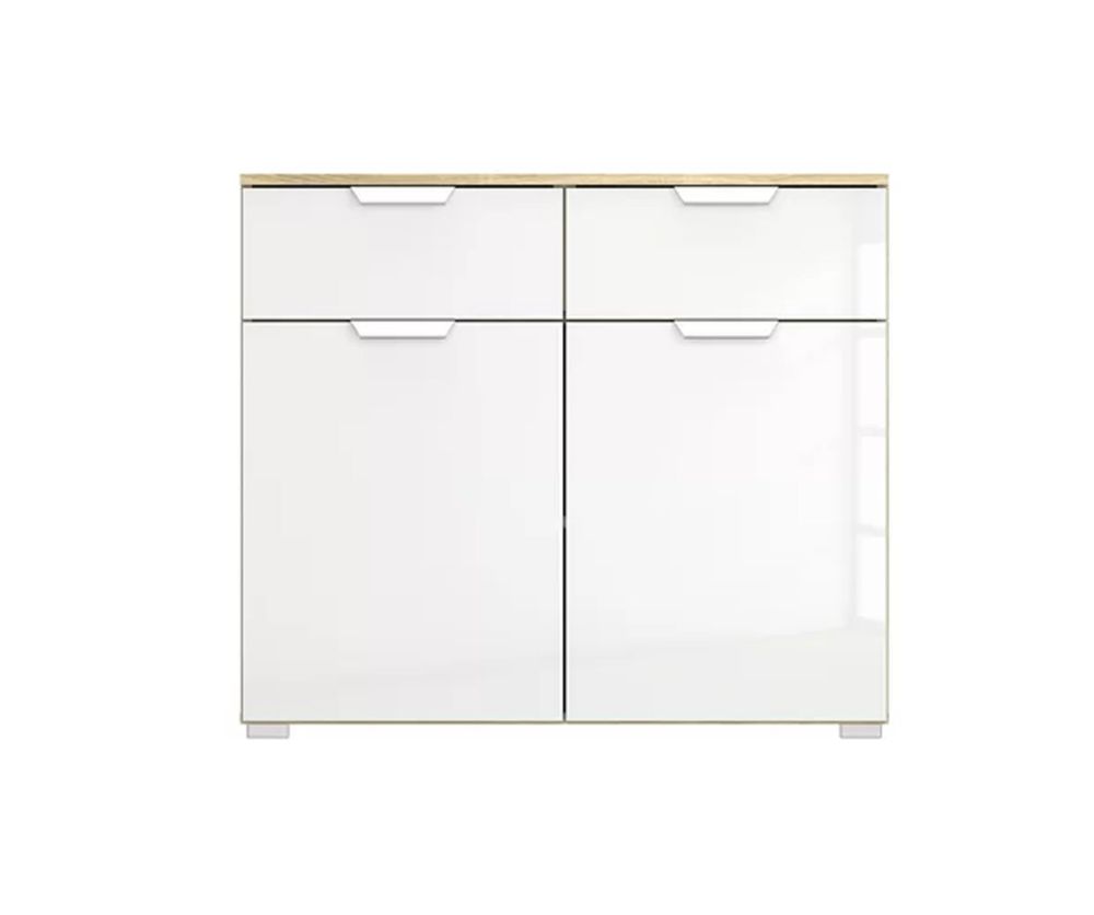 Rauch Aditio 2 Door 2 Drawer Chest with High Polish White Front - H 81cm