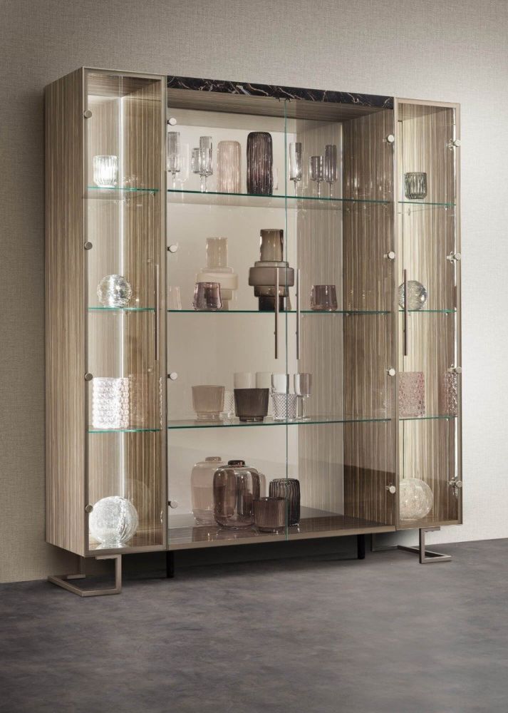 Adora Luce Dark Italian 4 Door Display Cabinet with Glass Shelves