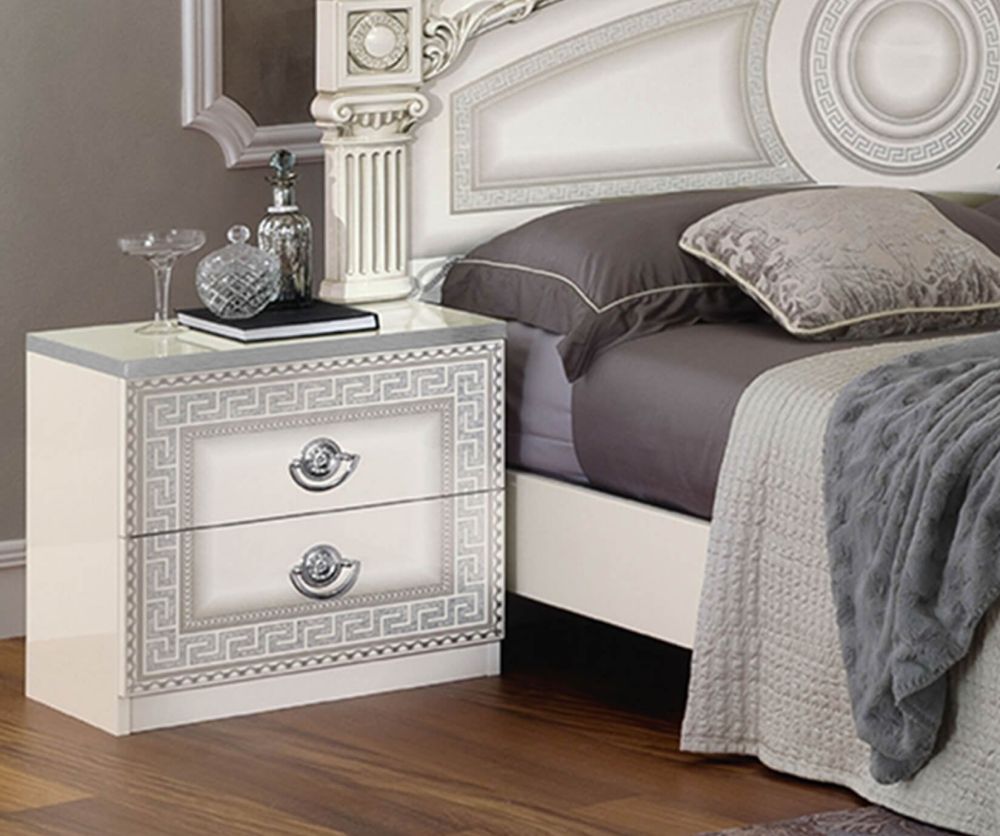 Camel Group Aida White and Silver Finish Italian Night Table