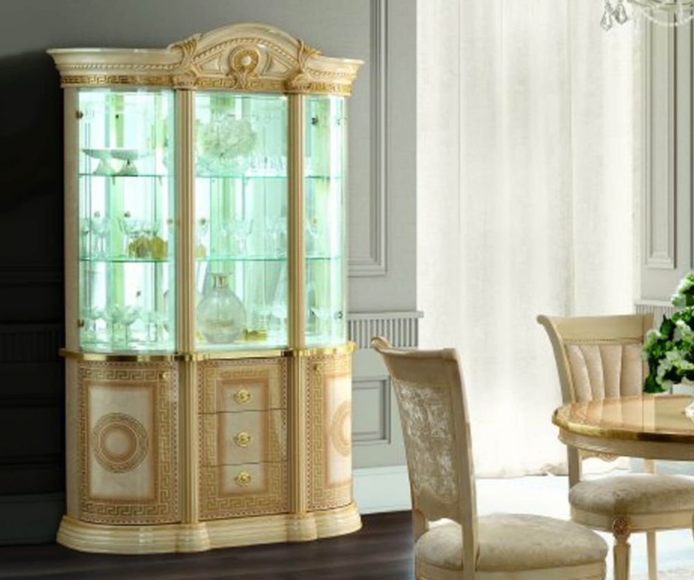 Camel Group Aida Ivory and Gold 3 Door Display Cabinet