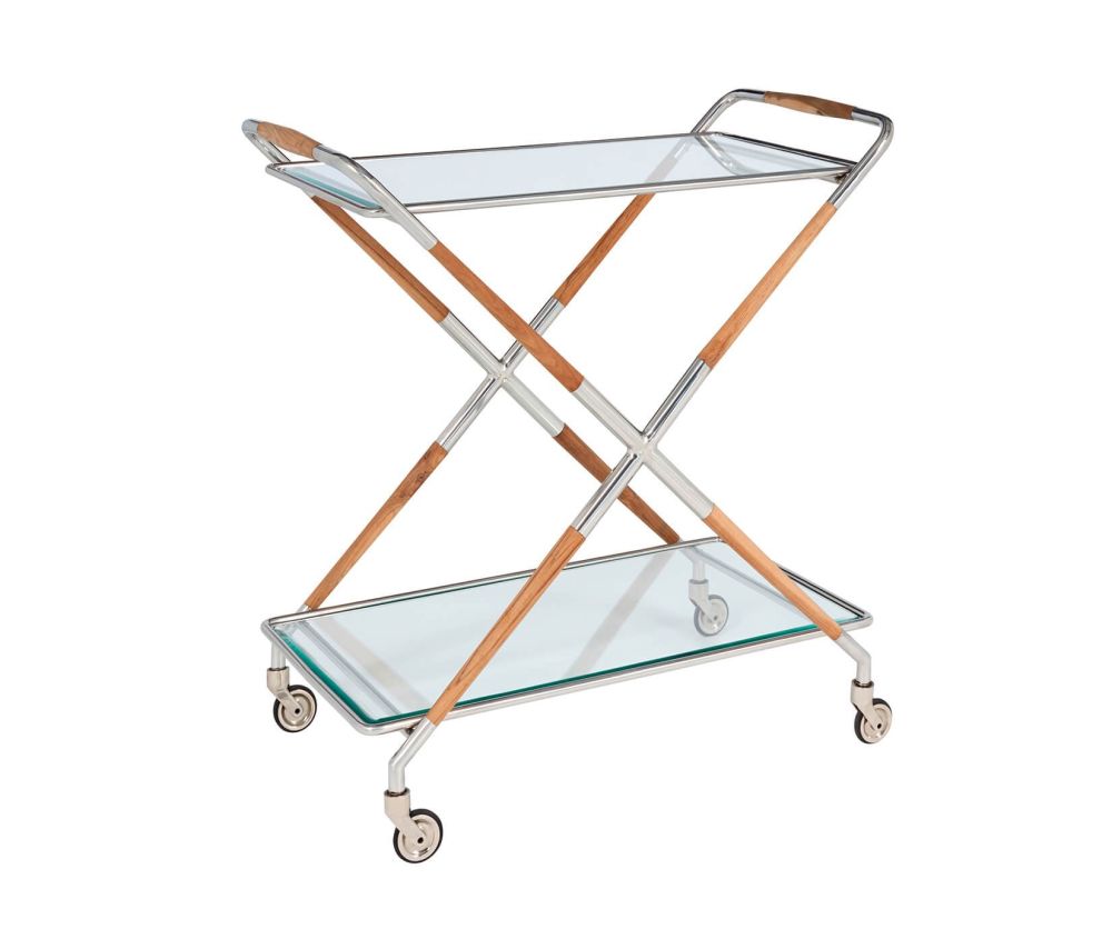 Serene Furnishings Aizawl Clear Tempered Glass and Nickel Drinks Trolley