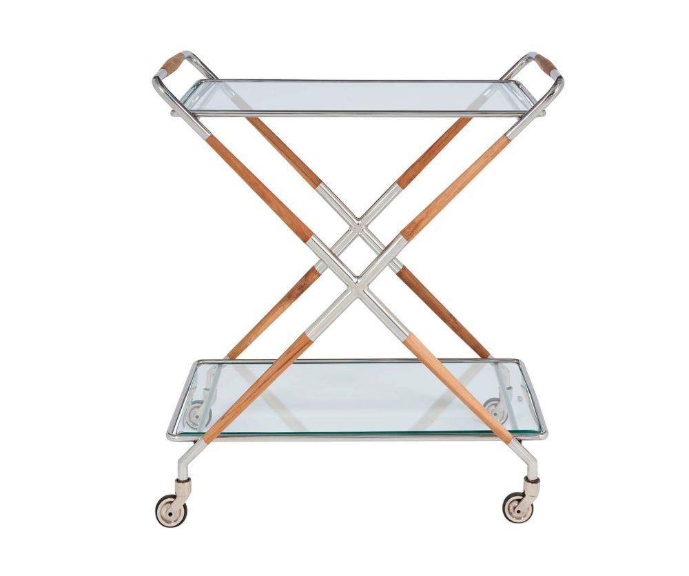 Serene Furnishings Aizawl Clear Tempered Glass and Nickel Drinks Trolley