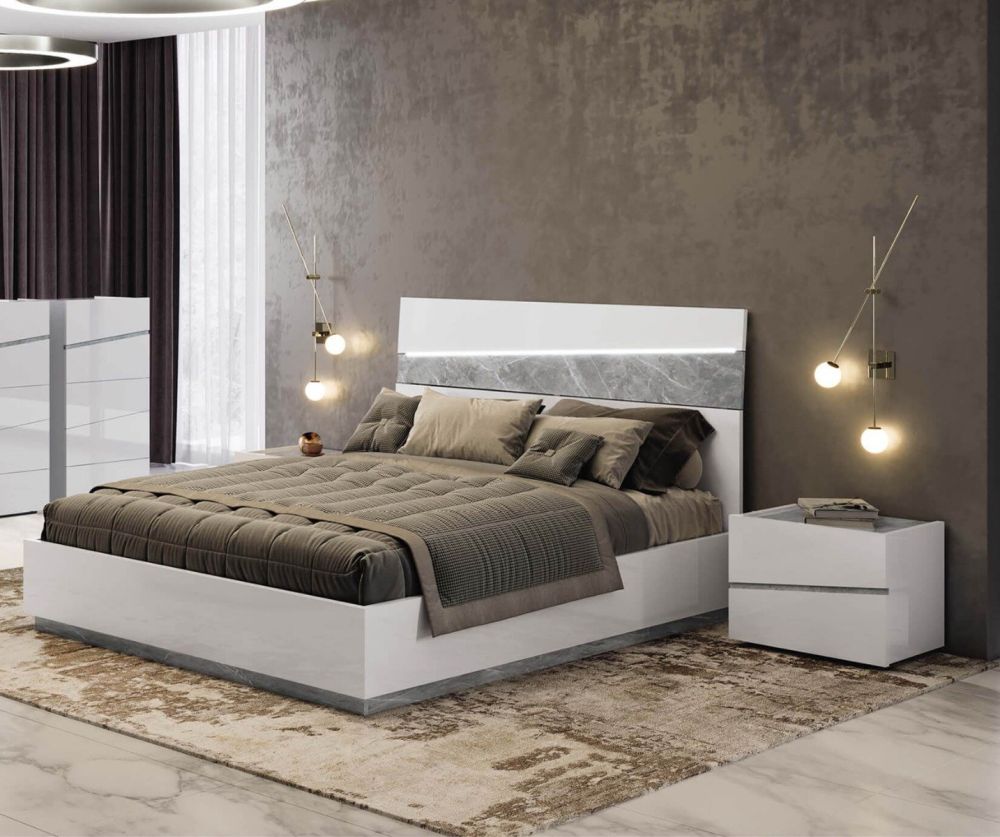 Camel Group Alba White and Carrara Marble Finish Bed Frame with Storage