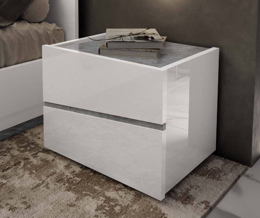 Camel Group Alba White and Carrara Marble Finish Night Table